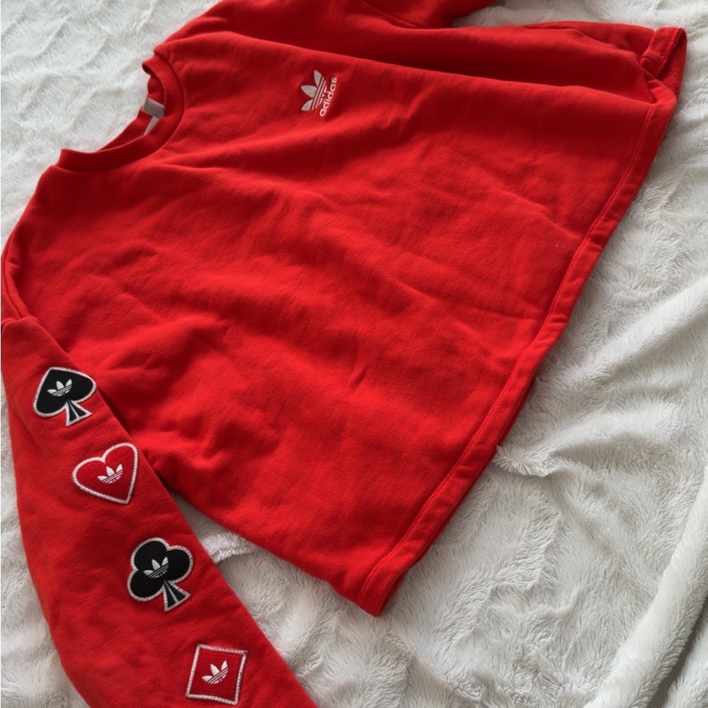 Adidas Kids Red Sweatshirt with Card Suit Sleeve